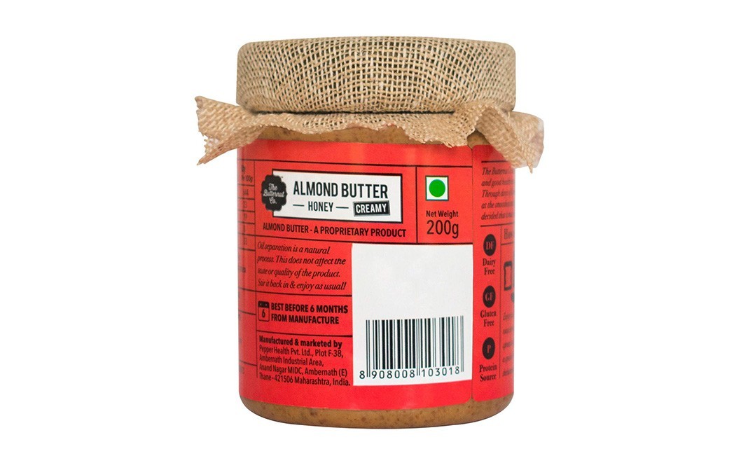 The Butternut Co. Almond Butter - Honey, Creamy   Glass Jar  200 grams